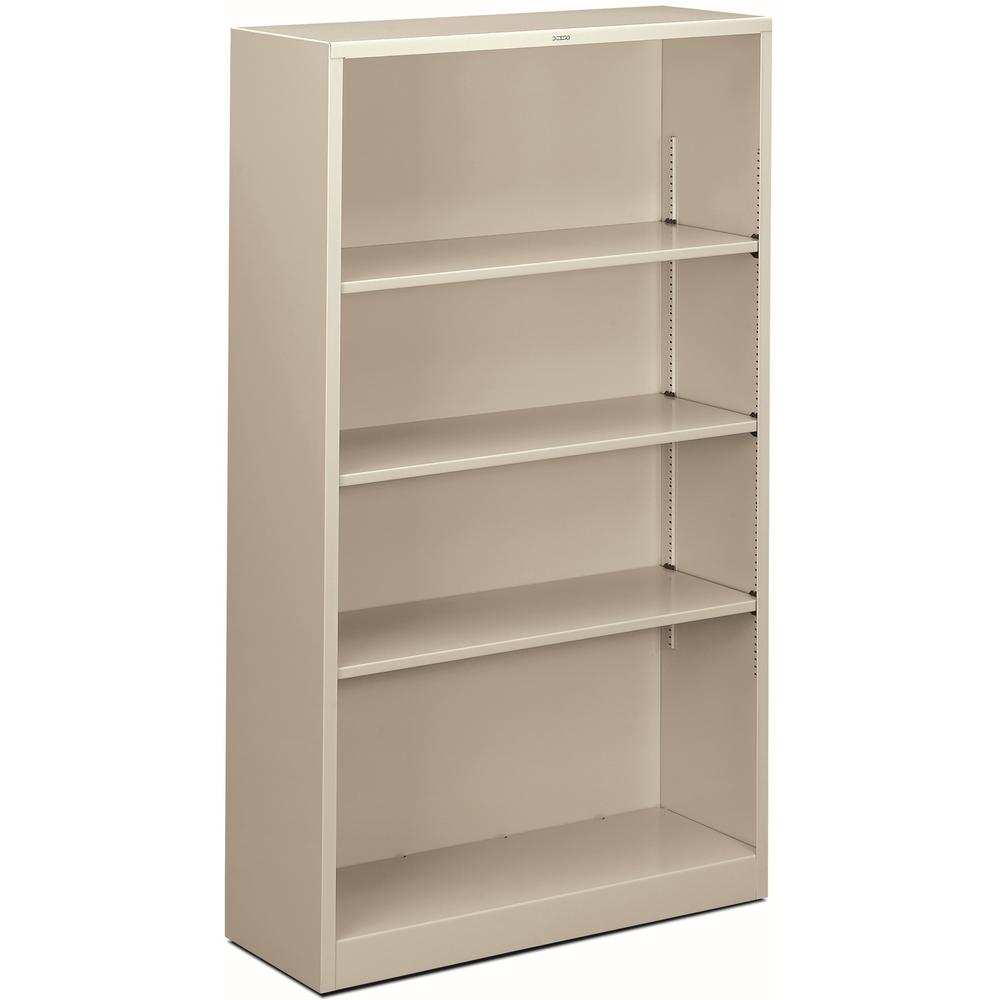 HON Brigade Steel Bookcase | 4 Shelves | 34-1/2"W | Light Gray Finish - 4 Shelf(ves) - 59" Height x 34.5" Width x 12.6" Depth - Adjustable Shelf, Reinforced, Welded, Durable, Compact - Steel. Picture 1