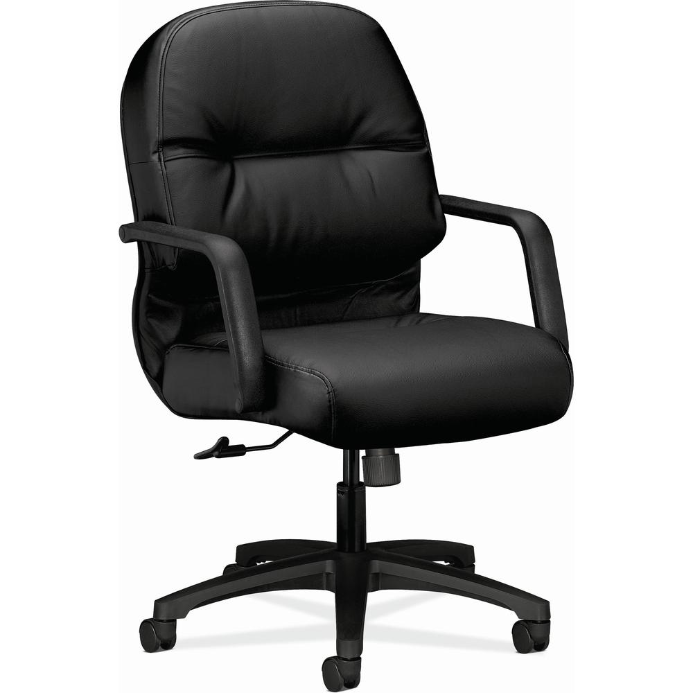 HON Pillow-Soft Chair - Black Leather Seat - Black Leather Back - Black Frame - Mid Back - 5-star Base - Black. The main picture.