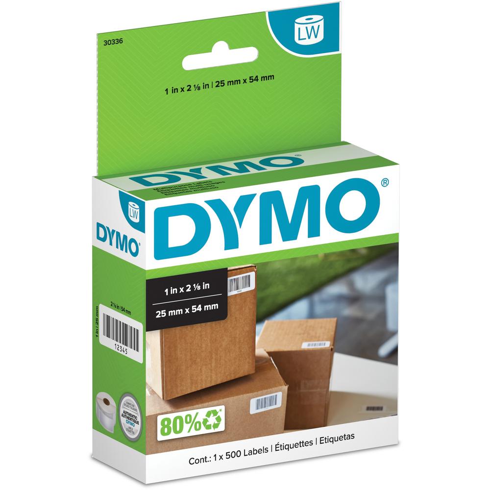 Dymo LabelWriter Small Multipurpose Labels - 1" Width x 2 1/8" Length - Direct Thermal - White - 500 / Roll - 500 Box. Picture 1