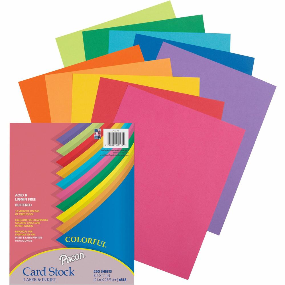 Pacon Colorful Cardstock Assortment - Assorted - Letter - 8 1/2" x 11" - 65 lb Basis Weight - 250 / Pack - Sustainable Forestry Initiative (SFI) - Assorted. Picture 1