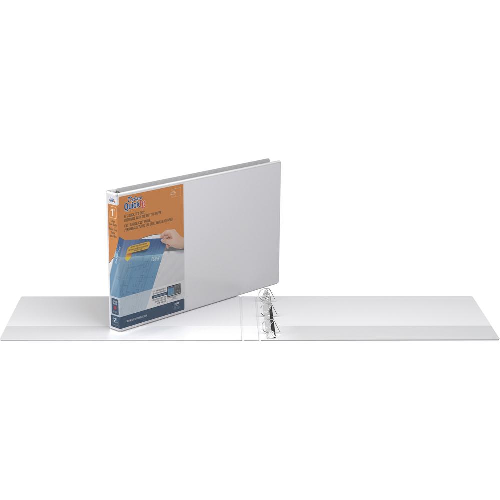 QuickFit D-ring Ledger Binder - 1" Binder Capacity - Ledger - 11" x 17" Sheet Size - D-Ring Fastener(s) - 1 Internal Pocket(s) - White - Recycled - Label Holder, Clear Overlay, Heavy Duty - 1 Each. Picture 1
