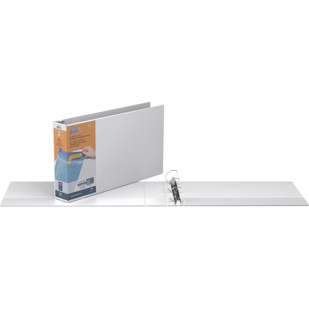 QuickFit D-ring Ledger Binder - 2" Binder Capacity - Ledger - 11" x 17" Sheet Size - D-Ring Fastener(s) - 1 Internal Pocket(s) - White - Recycled - Label Holder, Clear Overlay, Heavy Duty - 1 Each. Picture 1