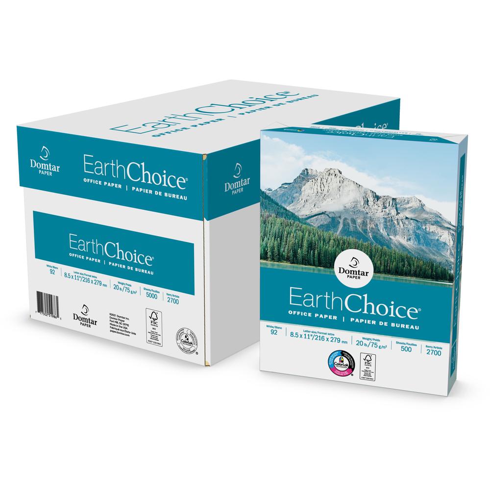EarthChoice Office Paper - White - Letter - 8 1/2" x 11" - 20 lb Basis Weight - 5000 / Carton - White. Picture 1