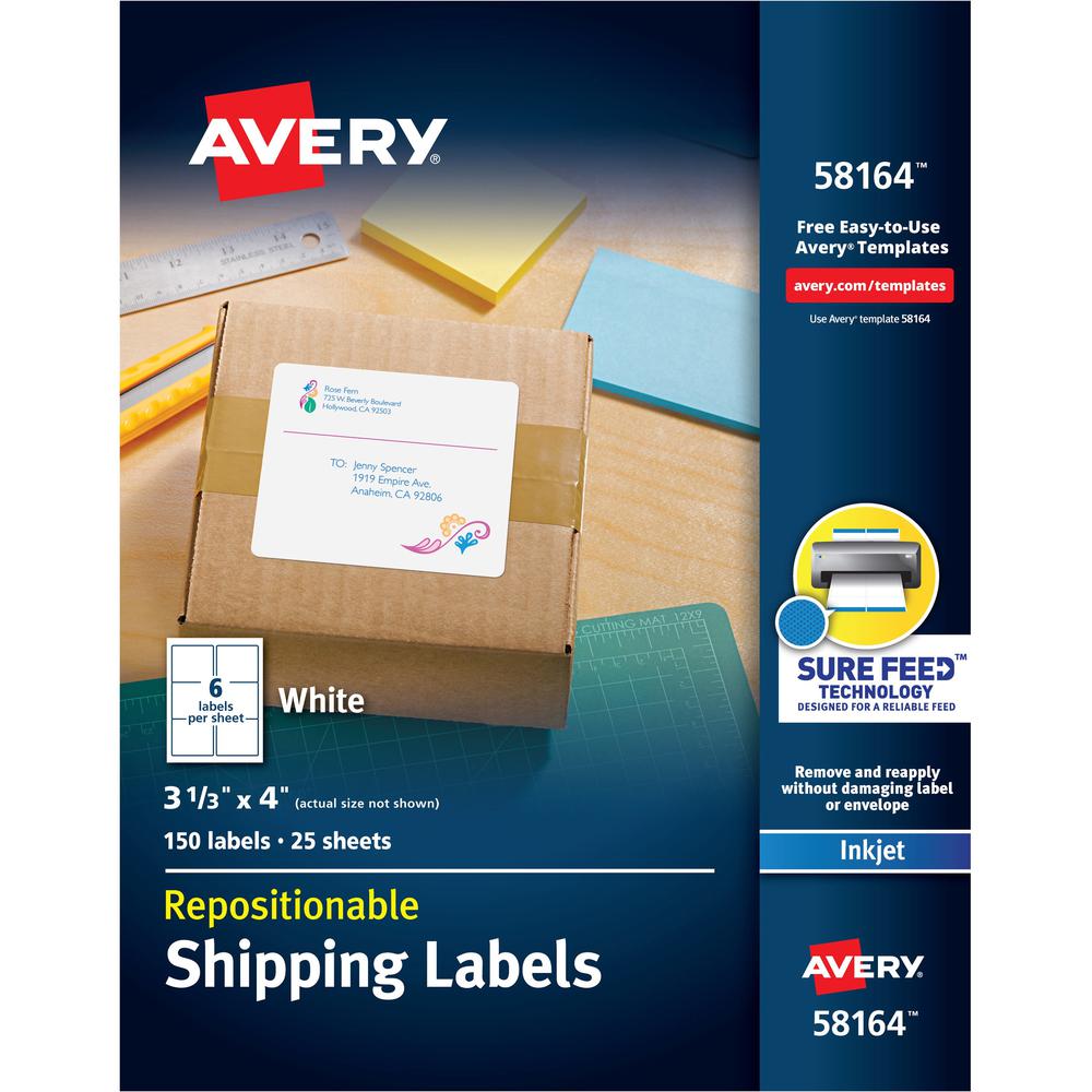 Avery&reg; Shipping Label - 3 21/64" Width x 4" Length - Permanent Adhesive - Rectangle - Inkjet - White - Paper - 6 / Sheet - 25 Total Sheets - 150 Total Label(s) - 150 / Pack. Picture 1