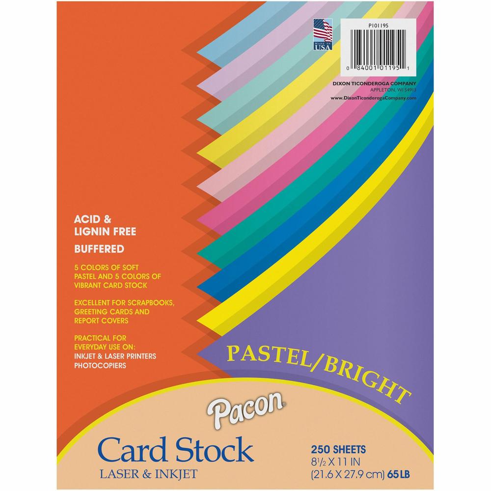 Pacon Card Stock, Colorful Jumbo Assortment, 10 Colors, 8-1/2 x 11, 250  Sheets