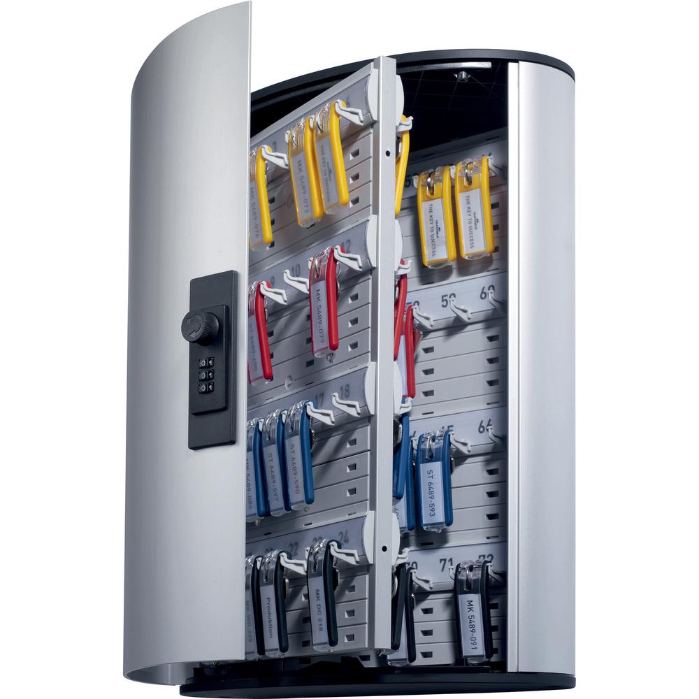 DURABLE&reg; Brushed Aluminum Combo Lock 72-Key Cabinet - 11-3/4" W x 11" H x 4-5/8" D - Combination Locking Door - Aluminum. Picture 1