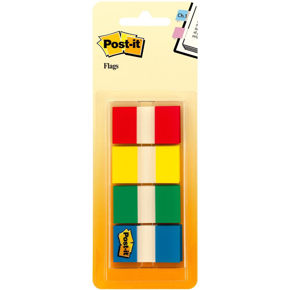 Post-it&reg; Flags - 40 x Red, 40 x Yellow, 40 x Blue, 40 x Green - 1" x 1 3/4" - Rectangle - Unruled - Red, Yellow, Green, Blue, Assorted - 4 / Pack. Picture 1