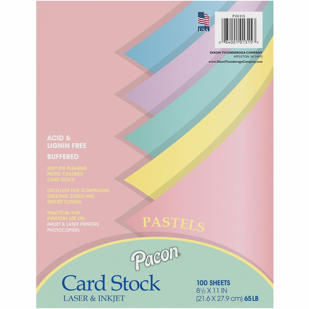 Pacon Parchment Card Stock - Letter - 8.50" x 11" - 65 lb Basis Weight - 100 Sheets/Pack - Card Stock - 5 Assorted Pastel Colors. Picture 1