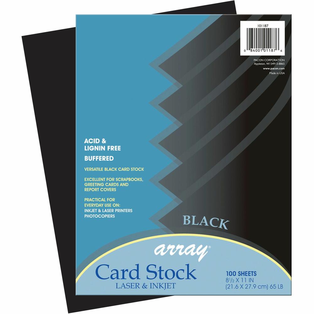 Pacon Card Stock Sheets - Letter- 8.50" x 11" - 65 lb Basis Weight - 100 Sheets/Pack - Card Stock - Black. Picture 1