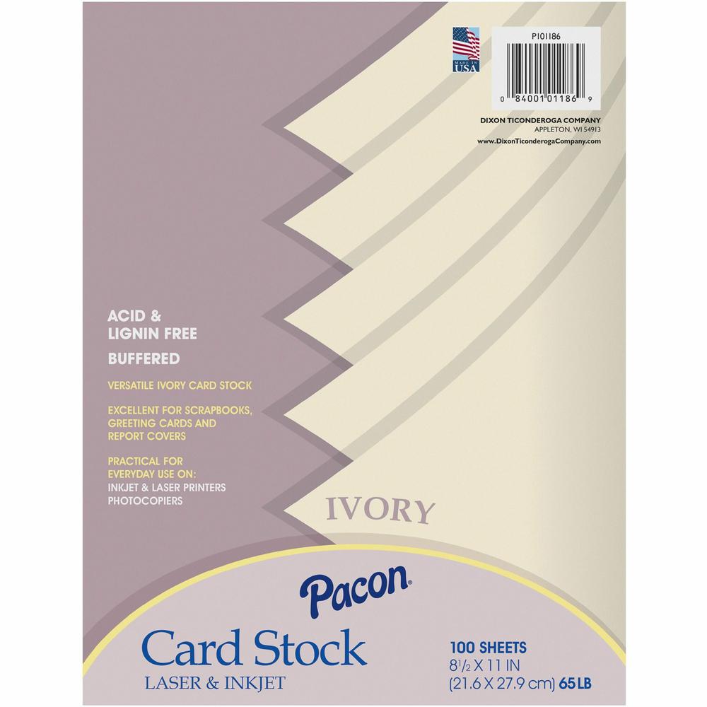 Pacon Card Stock Sheets - Letter- 8.50" x 11" - 65 lb Basis Weight - 100 Sheets/Pack - Card Stock - Ivory. Picture 1