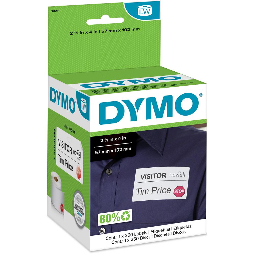 Dymo LabelWriter Time-expire Name Badge Labels - 2 1/4" Width x 4" Length - Rectangle - White - 250 / Roll - 250 / Roll. Picture 1