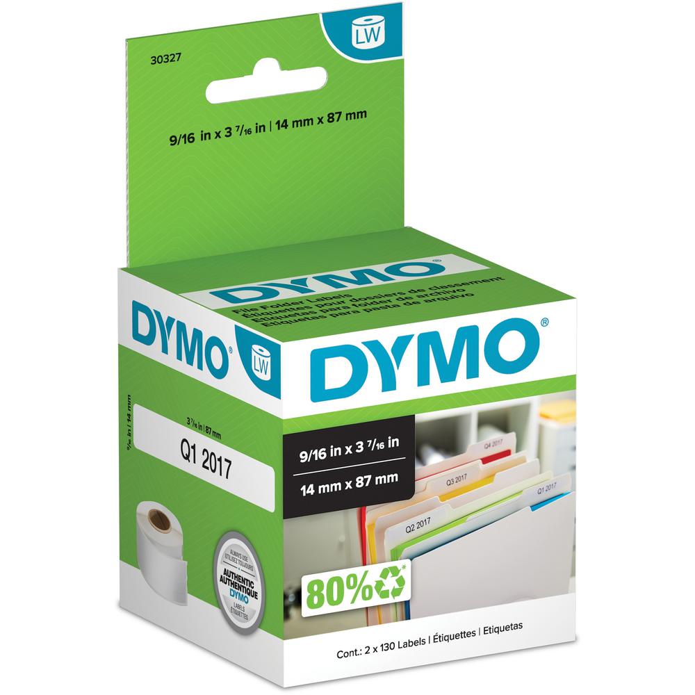 Dymo 30327 Labelwriter File Folder Labels - 9/16" Width x 3 7/16" Length - Direct Thermal - White - 130 / Roll - 260 / Box. Picture 1