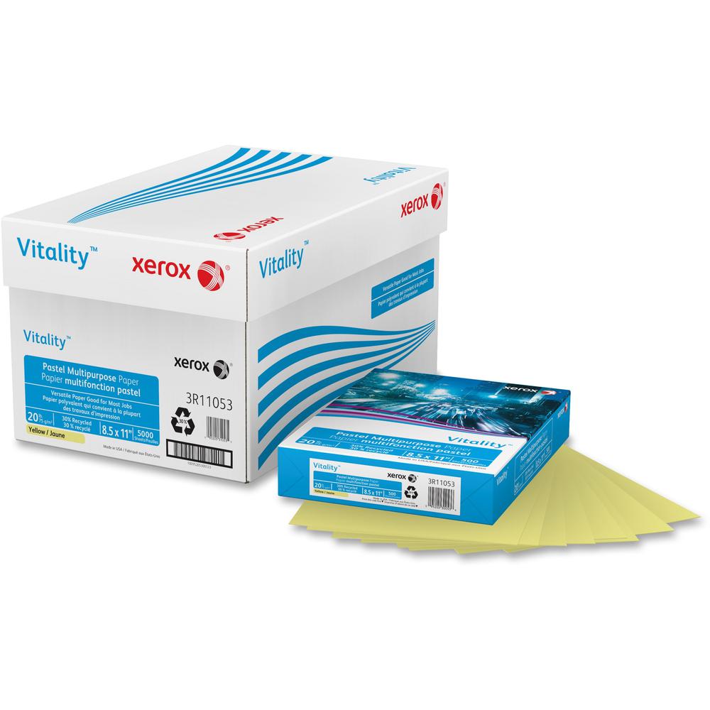 Xerox Vitality Pastel Multipurpose Paper - Yellow - Letter - 8 1/2" x 11" - 20 lb Basis Weight - 500 / Ream - Jam-free - Yellow. Picture 1
