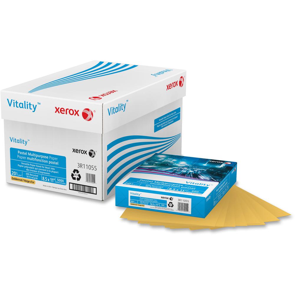 Xerox Vitality Pastel Multipurpose Paper - Goldenrod - 92 Brightness - Letter - 8 1/2" x 11" - 20 lb Basis Weight - 500 / Ream - Jam-free. Picture 1