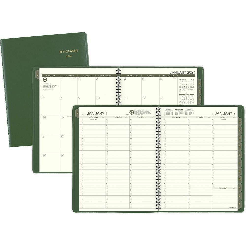 At-A-Glance Recycled Appointment Book Planner - Large Size - Julian Dates - Weekly, Monthly - 1 Year - January 2024 - December 2024 - 7:00 AM to 8:45 PM - Quarter-hourly, 7:00 AM to 5:30 PM - Quarter-. Picture 1