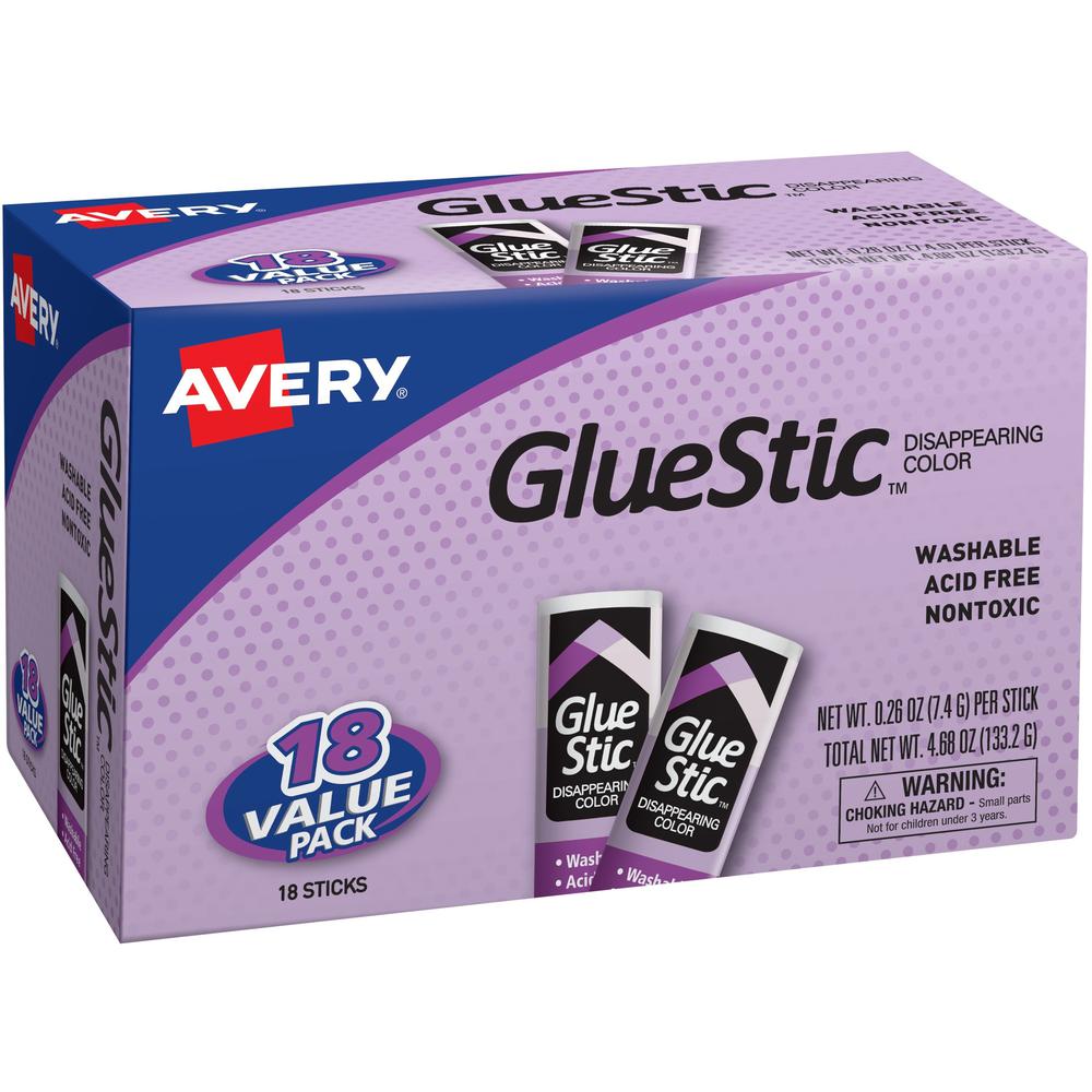 Avery&reg; Glue Stic Disappearing Purple Color - 0.26 oz - 18 / Pack - Purple. Picture 1