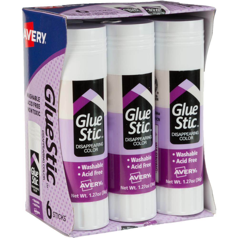 Avery&reg; Glue Stic with Disappearing Purple Color - 1.27 oz - 6 / Pack - Purple. Picture 1