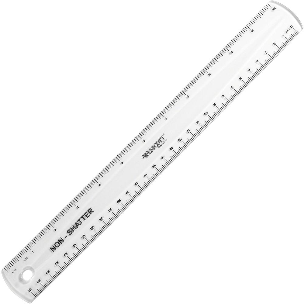 Acme United 12" Shatterproof Ruler - 12" Length - 1/16 Graduations - Imperial, Metric Measuring System - Plastic - 1 Each - Clear. Picture 1