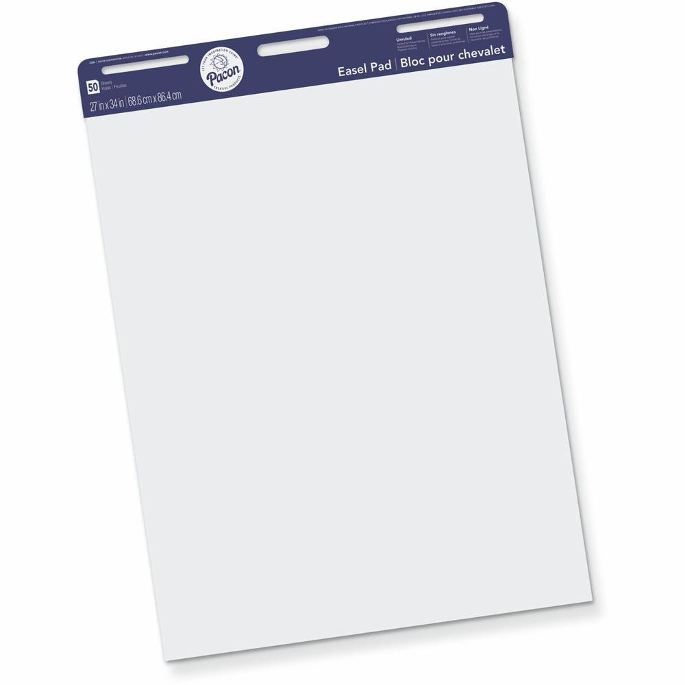 Pacon Unruled Easel Pads - 50 Sheets - Plain - Stapled/Glued - Unruled - 27" x 34" - White Paper - Chipboard Cover - Perforated, Bond Paper - 50 / Pad. Picture 1