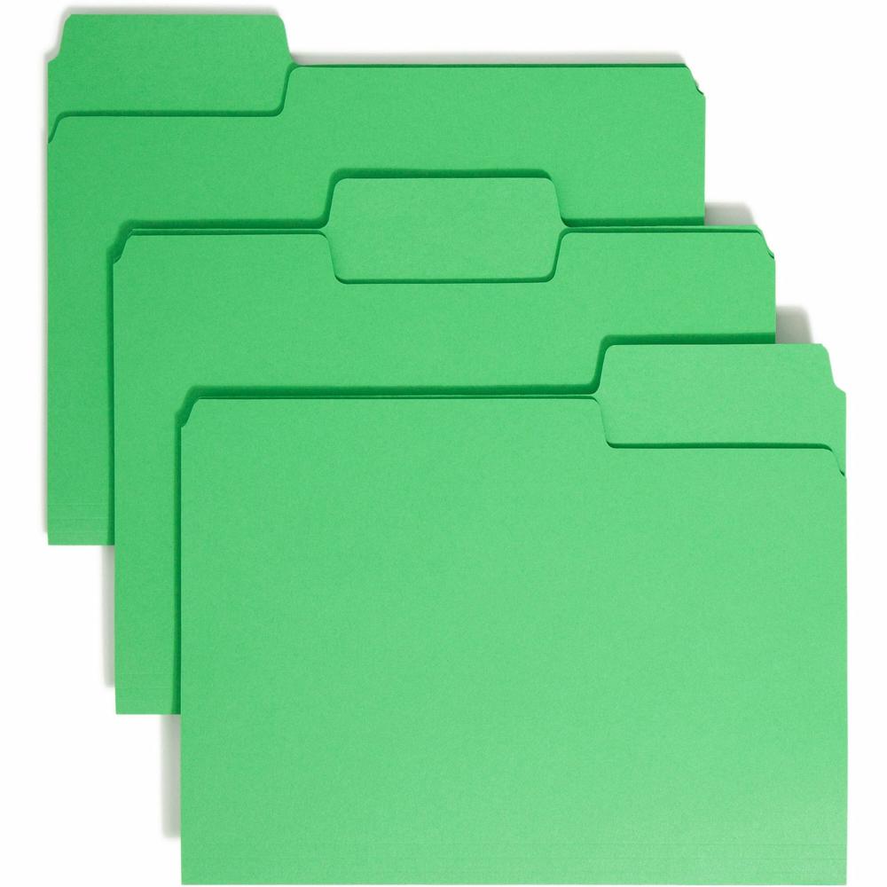 Smead SuperTab 1/3 Tab Cut Letter Recycled Top Tab File Folder - 8 1/2" x 11" - 3/4" Expansion - Top Tab Location - Assorted Position Tab Position - Green - 10% Recycled - 100 / Box. Picture 1