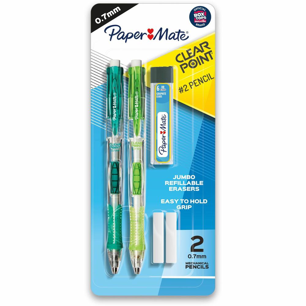 Paper Mate Clear Point Mechanical Pencils - 0.7 mm Lead Diameter - Refillable - Black Lead - Assorted Barrel - 2 / Pack. Picture 1