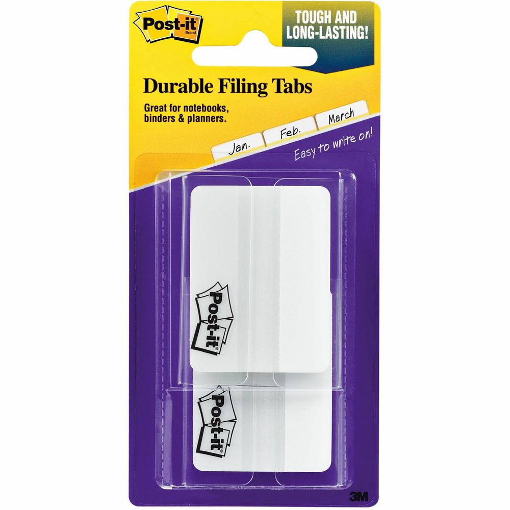 Post-it&reg; Durable Tabs - 1.50" Tab Height x 2" Tab Width - Removable - White Tab(s) - 50 / Pack. Picture 1