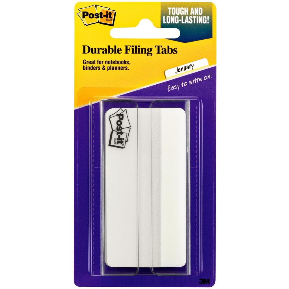 Post-it&reg; Durable Tabs - 1.50" Tab Height x 3" Tab Width - Removable - White Tab(s) - 50 / Pack. Picture 1