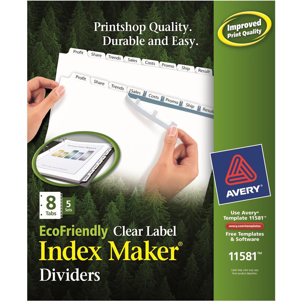 Avery&reg; Index Maker Index Divider - 40 x Divider(s) - Print-on Tab(s) - 8 - 8 Tab(s)/Set - 8.5" Divider Width x 11" Divider Length - 3 Hole Punched - White Paper Divider - White Paper Tab(s) - Recy. Picture 1