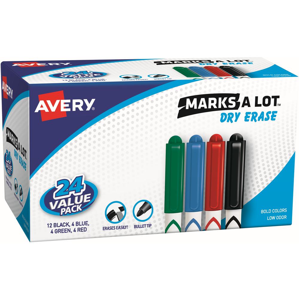 Avery&reg; Pen-Style Dry Erase Markers - Bullet Marker Point Style - Black, Red, Blue, Green - 24 / Box. Picture 1