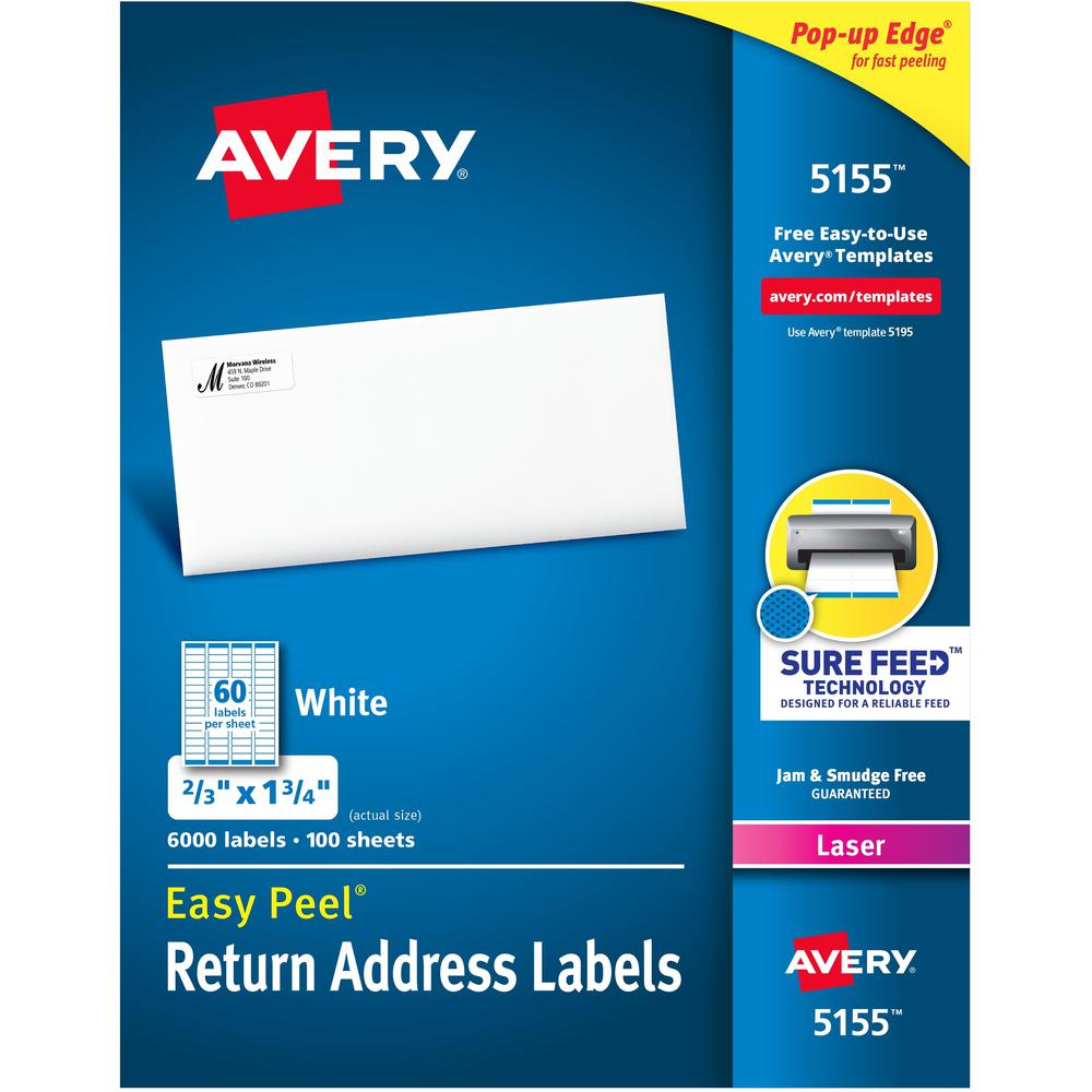 Avery&reg; Easy Peel Mailing Laser Labels - 21/32" Width x 1 3/4" Length - Permanent Adhesive - Rectangle - Laser - White - Paper - 60 / Sheet - 100 Total Sheets - 6000 Total Label(s) - 6000 / Box. Picture 1