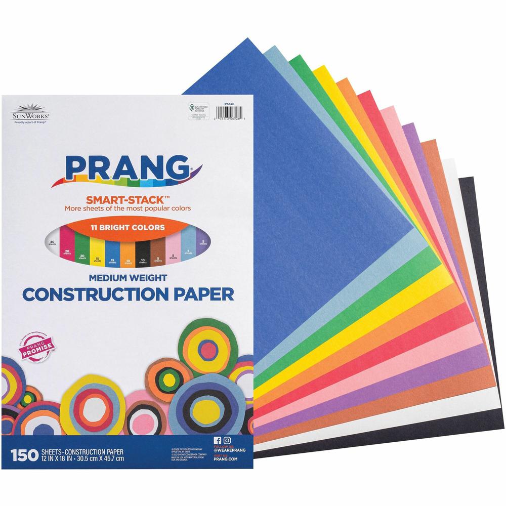 Prang 11-Color Construction Paper Smart-Stack - Art Classes - 12"Width x 18"Length - 150 / Pack - Assorted. Picture 1