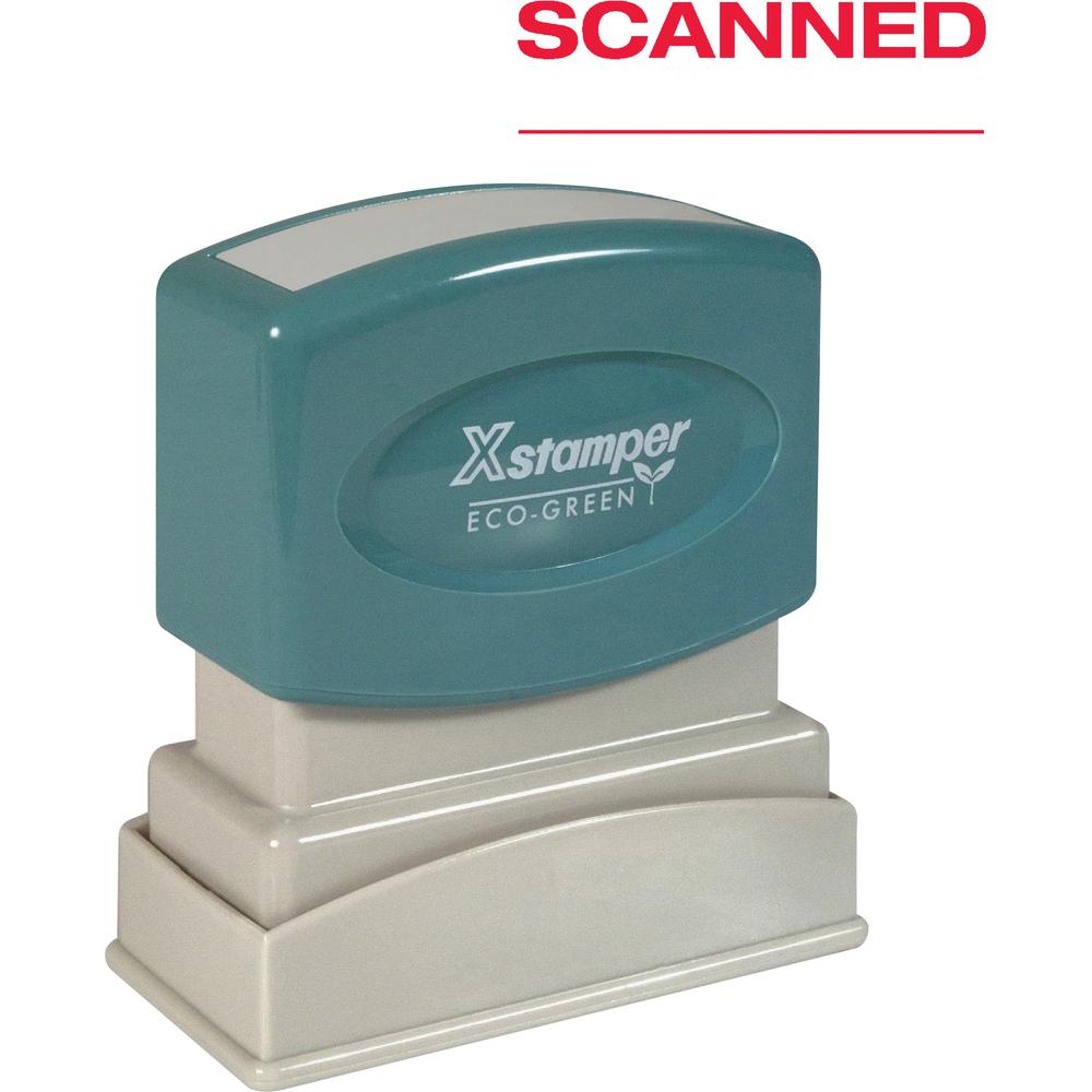 Xstamper SCANNED Pre-inked Stamp - Message Stamp - "SCANNED" - 0.50" Impression Width - 100000 Impression(s) - Red - Plastic - Recycled - 1 Each. The main picture.