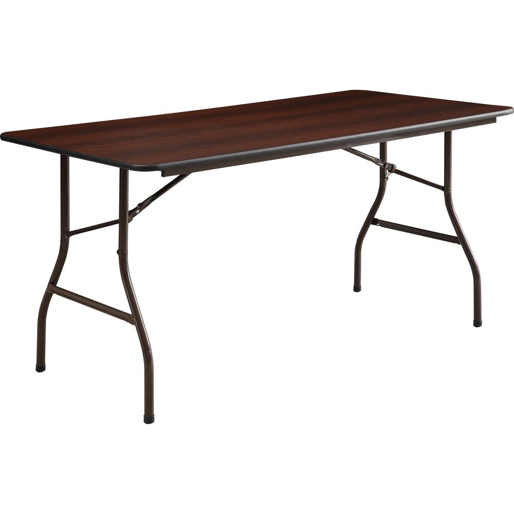 Lorell Economy Folding Table - Melamine Rectangle Top - 500 lb Capacity - 60" Table Top Length x 30" Table Top Width x 0.63" Table Top Thickness - 29" Height - Mahogany - 1 Each. Picture 1
