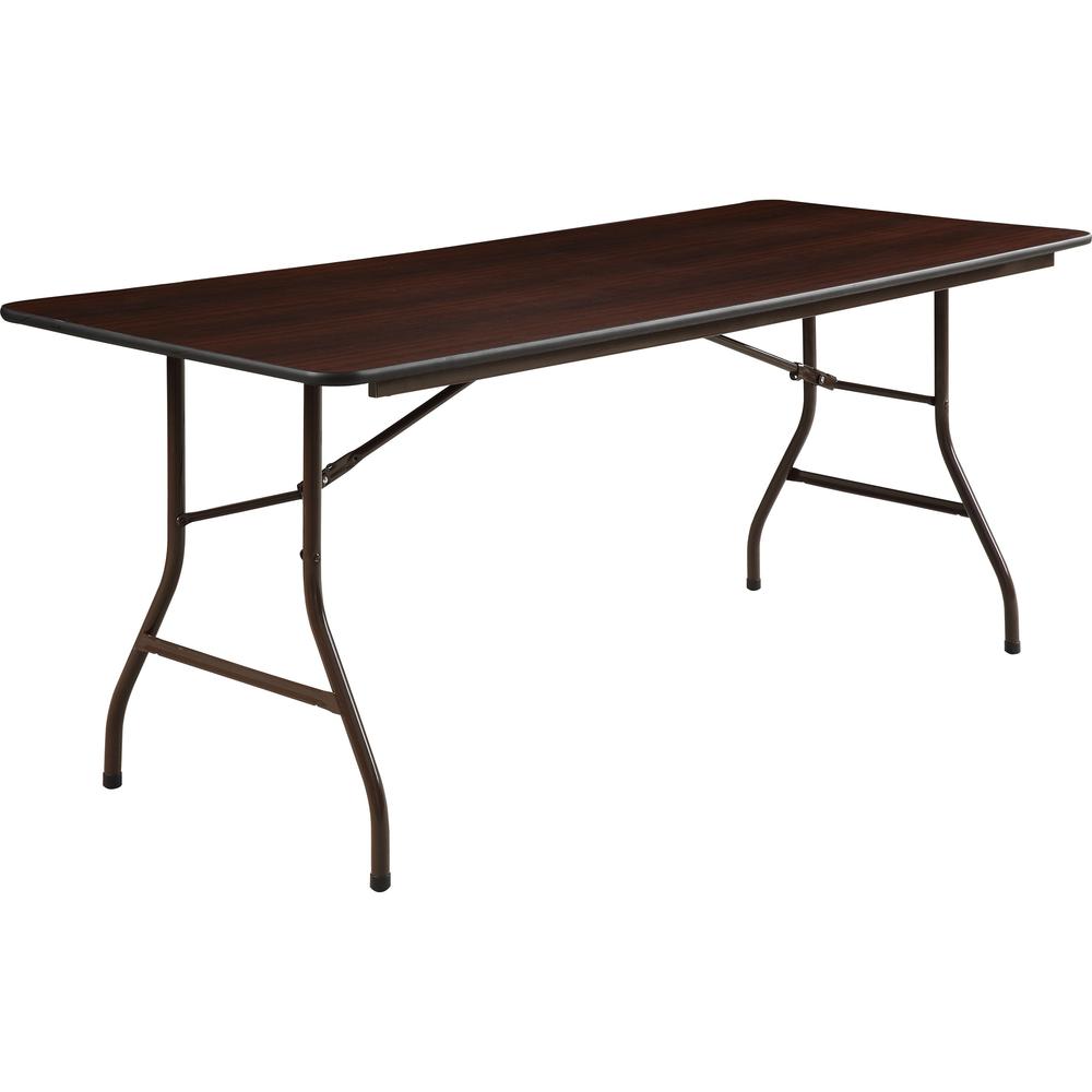 Lorell Economy Folding Table - Melamine Rectangle Top - 500 lb Capacity - 72" Table Top Length x 30" Table Top Width x 0.63" Table Top Thickness - 29" Height - Mahogany - 1 Each. Picture 1