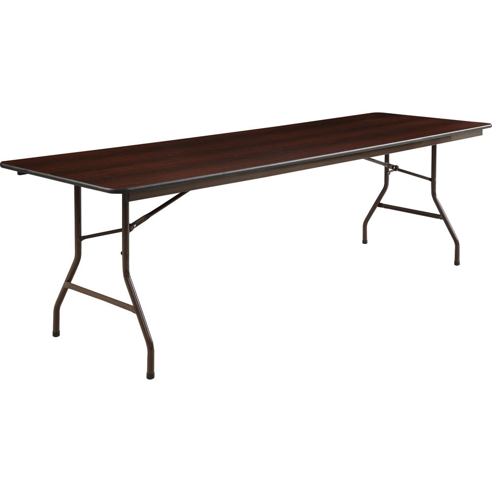 Lorell Economy Folding Table - Melamine Rectangle Top - 500 lb Capacity - 96" Table Top Length x 30" Table Top Width x 0.63" Table Top Thickness - 29" Height - Mahogany - 1 Each. Picture 1