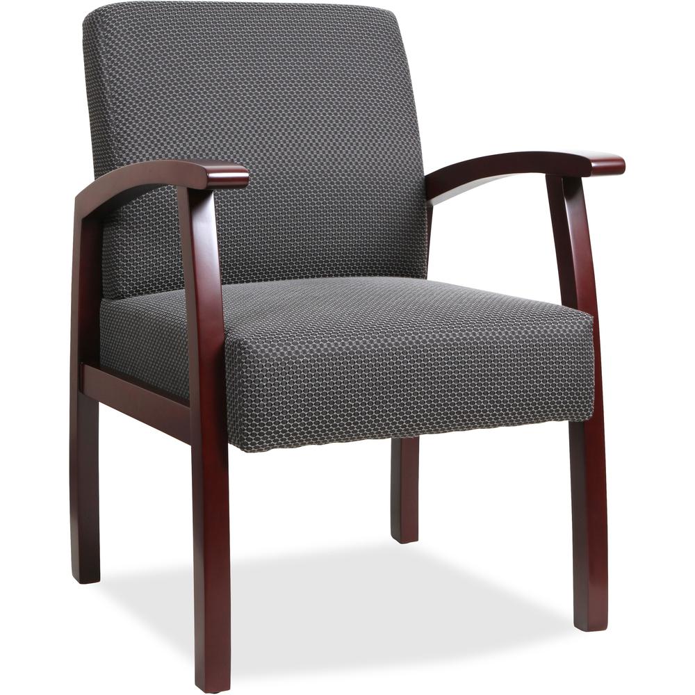 Lorell Thickly Padded Guest Chair - Mahogany Frame - Four-legged Base - Charcoal - 1 Each. Picture 1