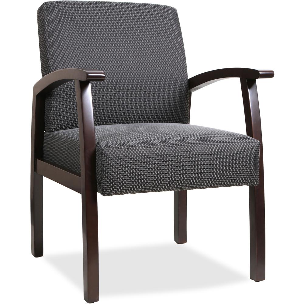 Lorell Thickly Padded Guest Chair - Espresso Frame - Four-legged Base - Charcoal - 1 Each. Picture 1