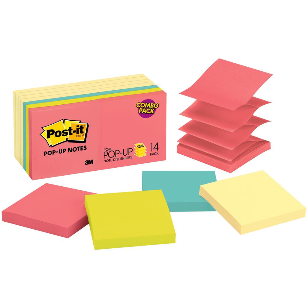 Post-it&reg; Pop-up Notes - Cape Town Color Collection and Canary Yellow - 1400 - 3" x 3" - Square - 100 Sheets per Pad - Unruled - Canary Yellow - Paper - Self-adhesive, Repositionable - 14 / Pack. The main picture.