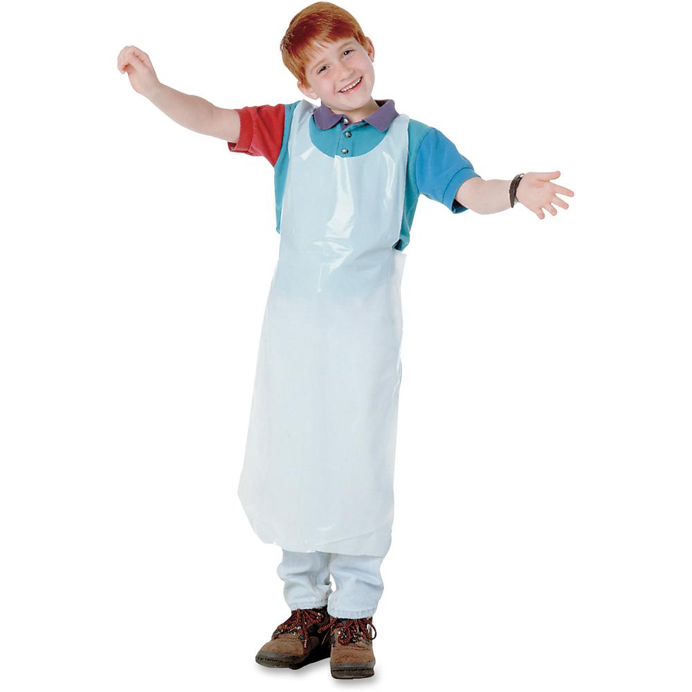 Baumgartens Kids Disposable Apron - Polyethylene - White - 100 / Pack. Picture 1