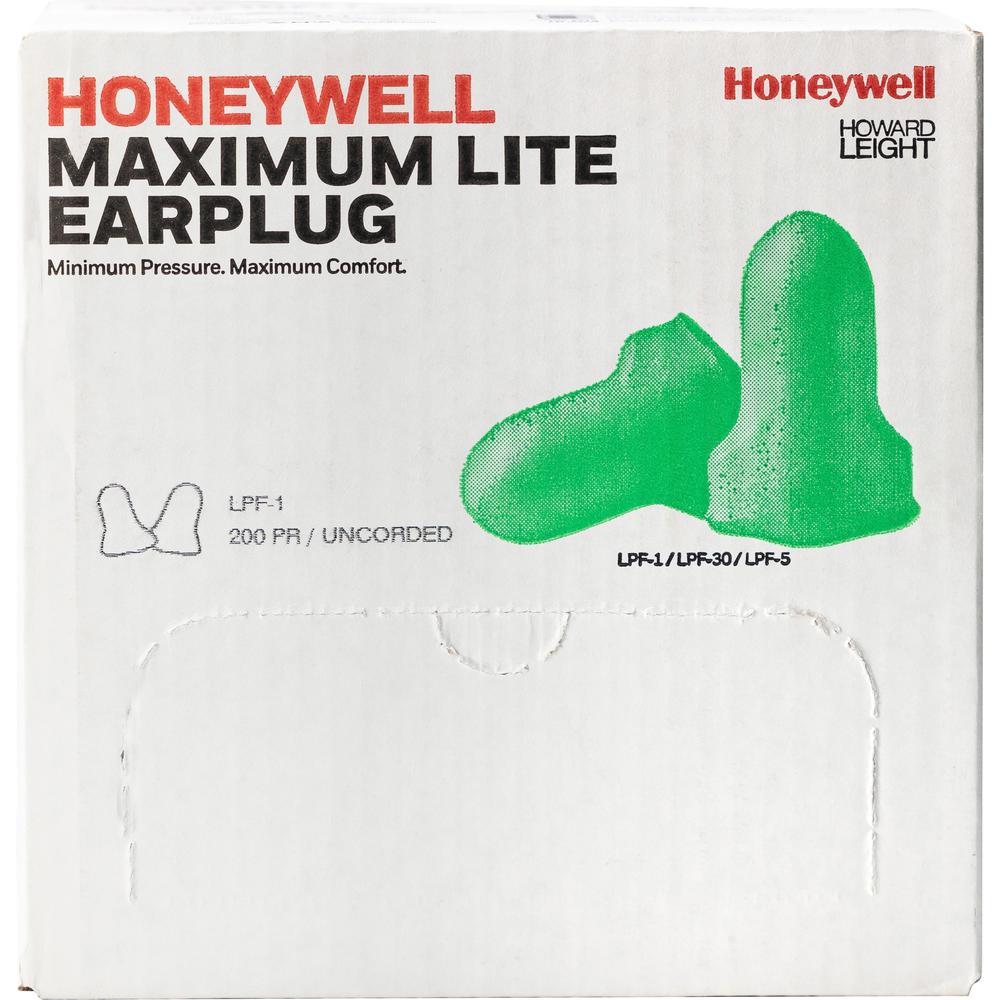 Howard Leight Max Lite Uncorded Foam Ear Plugs - Noise Protection - Polyurethane - Green - 200 / Box. Picture 1