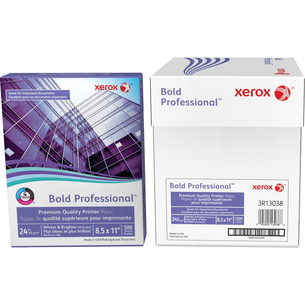 Xerox Bold Professional Quality Paper - Letter - 8 1/2" x 11" - 24 lb Basis Weight - 500 / Ream - Chlorine-free, Acid-free, ColorLok Technology, Jam-free - White. Picture 1