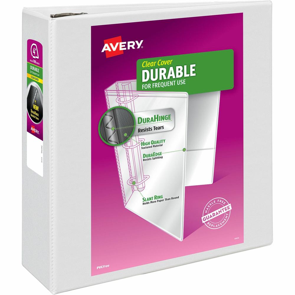 Avery&reg; Durable View 3 Ring Binder - 4" Binder Capacity - Letter - 8 1/2" x 11" Sheet Size - 780 Sheet Capacity - 3 x D-Ring Fastener(s) - 4 Internal Pocket(s) - Polypropylene - White - Recycled - . Picture 1