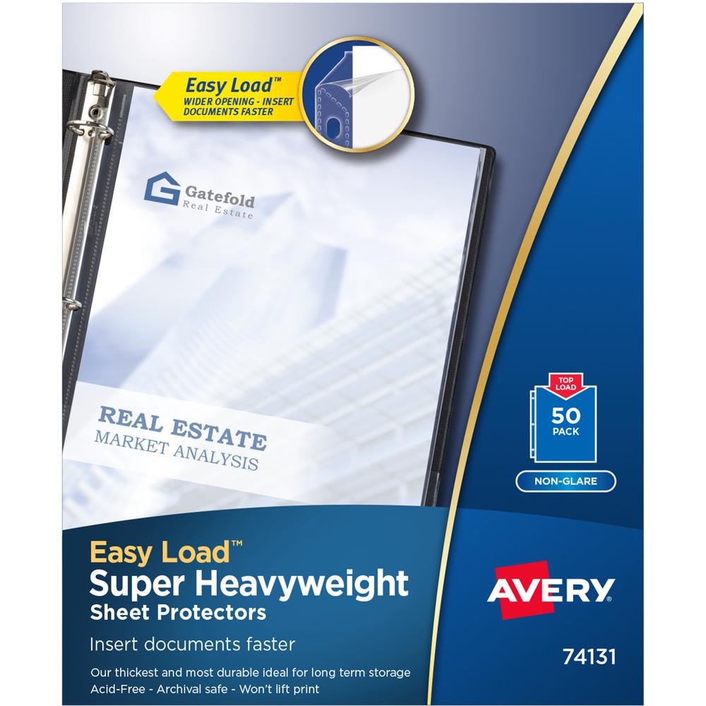 Avery&reg; Super-Heavyweight Sheet Protectors - 10 x Sheet Capacity - For Letter 8 1/2" x 11" Sheet - 3 x Holes - Ring Binder - Top Loading - Clear - Polypropylene - 50 / Box. Picture 1