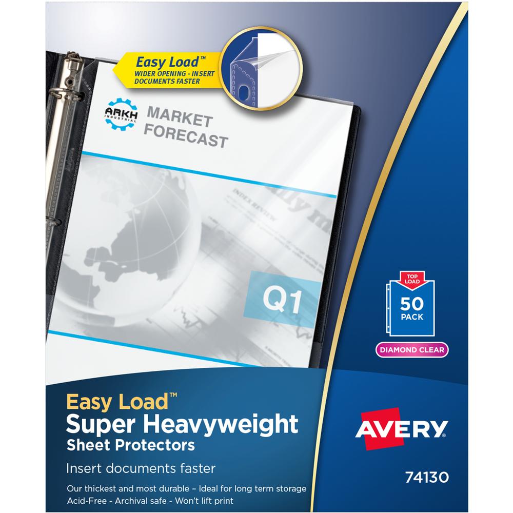 Avery&reg; Diamond Clear Heavyweight Sheet Protectors - Sheet Capacity - For Letter 8 1/2" x 11" Sheet - 3 x Holes - Ring Binder - Top Loading - Diamond Clear - Polypropylene - 50 / Box. Picture 1