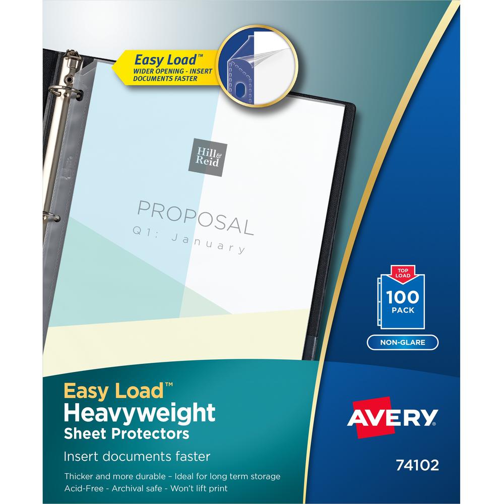 Avery&reg; Heavyweight Sheet Protectors - For Letter 8 1/2" x 11" Sheet - 3 x Holes - Ring Binder - Top Loading - Clear - Polypropylene - 100 / Box. The main picture.