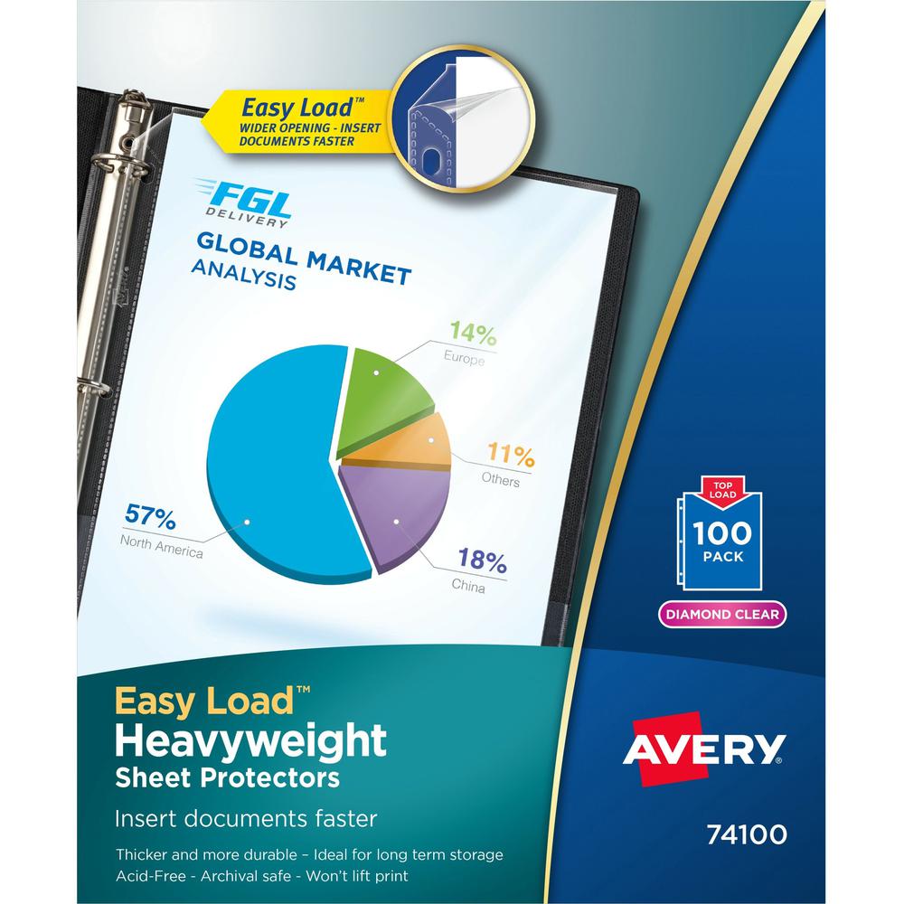 Avery&reg; Heavyweight Sheet Protectors -Acid-free, Archival-safe, Top-loading - 1 x Sheet Capacity - For Letter 8 1/2" x 11" Sheet - 3 x Holes - 3 x Rings - Ring Binder - Top Loading - Rectangular - . Picture 1