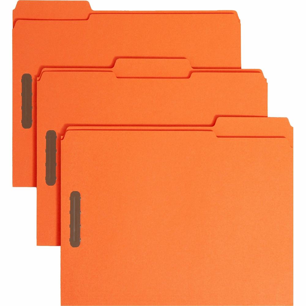 Smead 12540 1/3 Tab Cut Letter Recycled Fastener Folder - 8 1/2" x 11" - 2 x 2K Fastener(s) - 2" Fastener Capacity for Folder - Top Tab Location - Assorted Position Tab Position - Orange - 10% Recycle. Picture 1