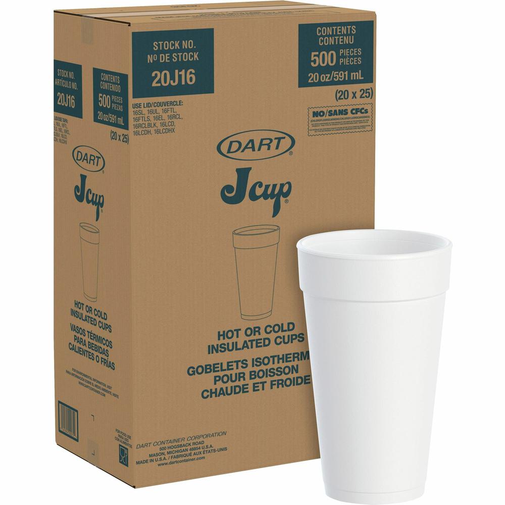 Dart 20 oz Insulated Foam Cups - 20 / Pack - Round - 25 / Carton - White - Foam - Beverage, Coffee, Cappuccino, Soft Drink, Juice, Hot Drink, Cold Drink, Iced Tea, Smoothie. Picture 1