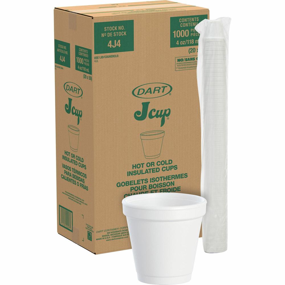 Dart 4 oz Insulated Foam Cups - 20 / Pack - Round - 50 / Carton - White - Foam - Coffee, Cappuccino, Tea, Hot Chocolate, Hot Cider, Juice, Soft Drink, Soda, Juice, Smoothie. Picture 1