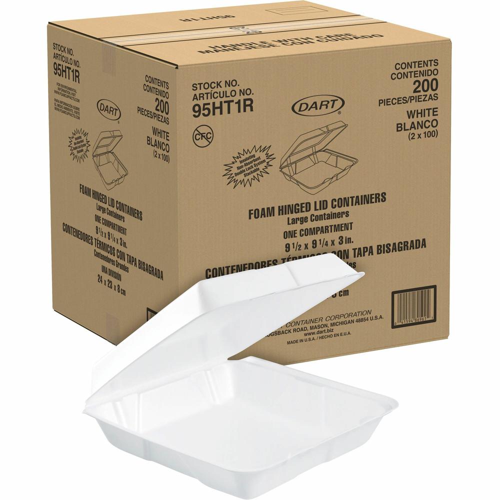 Dart 9-1/2" Single-Compartment Foam Containers - 100.0 / Pack - Foam Body - 2 / Carton. Picture 1